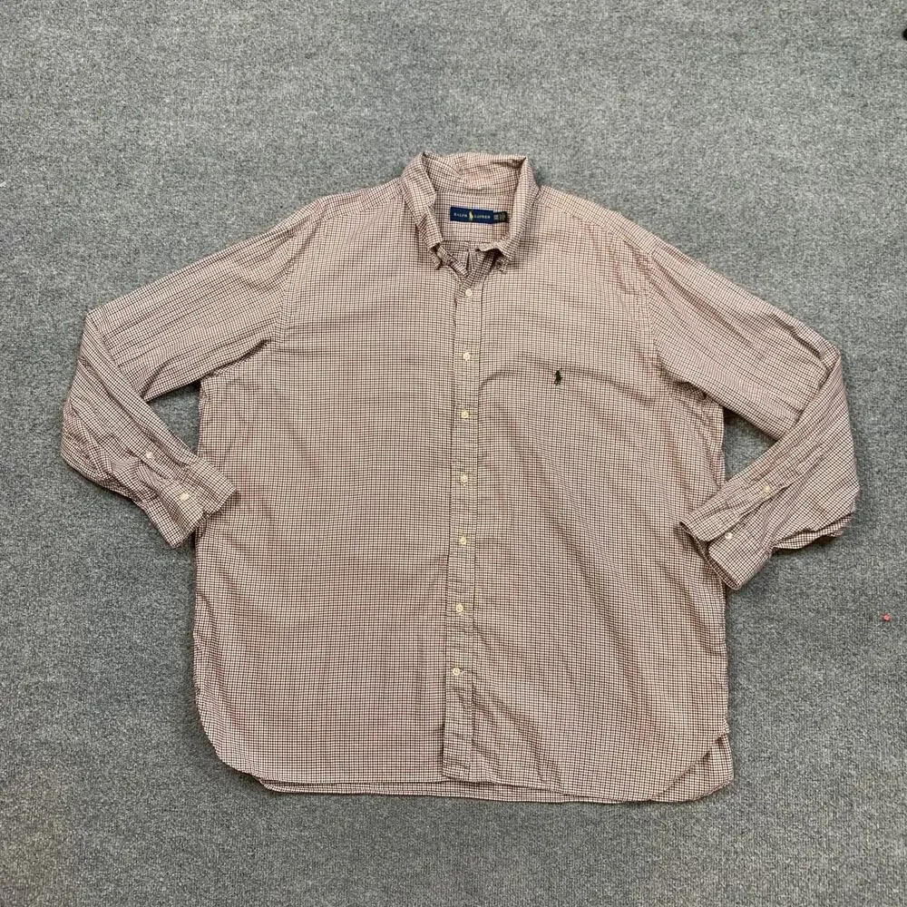 Ralph Lauren Shirt Mens 2XB Big Red White Plaid Button Down Collared Long Sleeve